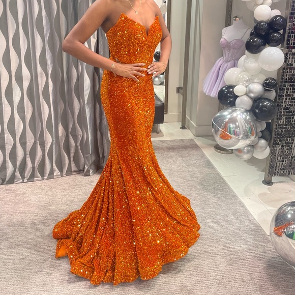 Burnt Orange Sequins Prom Dress - Picture 3 of 4